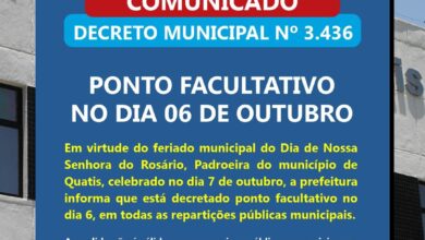 Comunicado: Decreto Municipal estabelece Ponto Facultativo no próximo dia 06/10